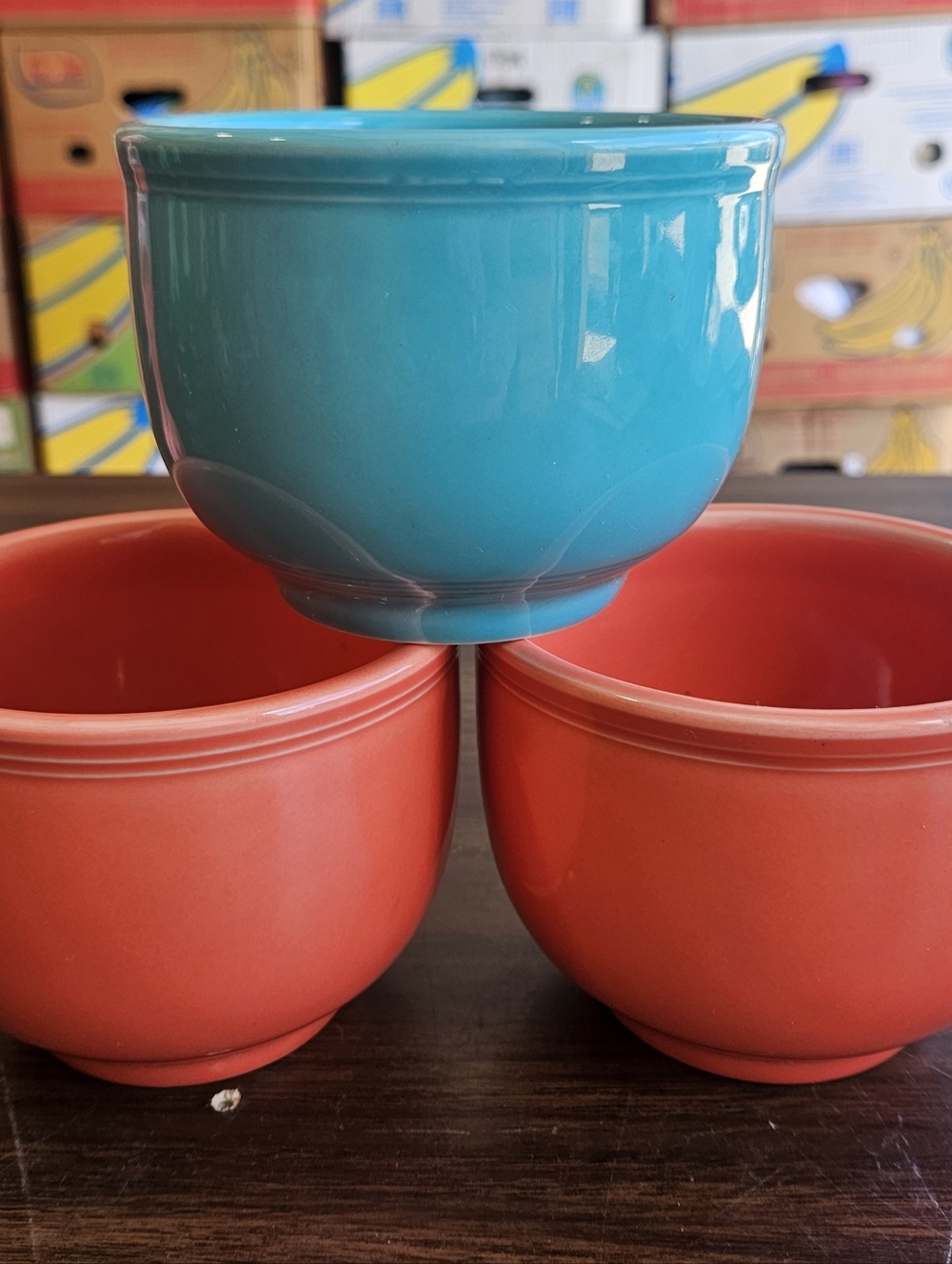 Set Of 3 Homer Laughlin Fiesta Chili Bowls Turquoise & Persimmon 4.75"×3.5"